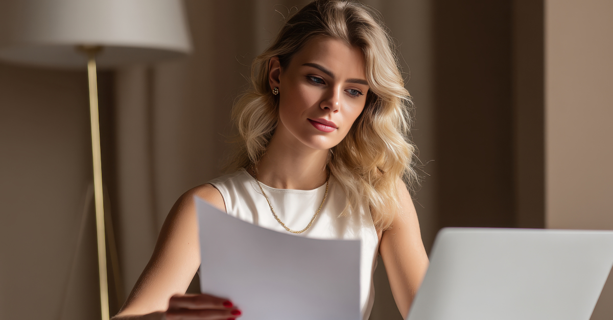 Woman reviewing financial data and learning what is on an income statement.
