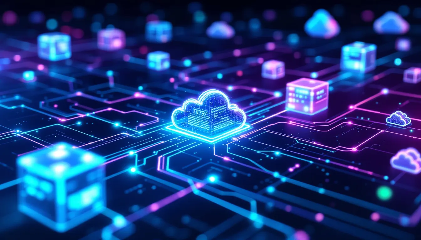 The image depicts data flowing seamlessly through interconnected cloud servers and databases, illustrating the concept of data integration and movement across various cloud platforms like Azure Data Factory and Azure SQL Database. It highlights the importance of data pipelines and transformations in managing large volumes of data from multiple sources efficiently.