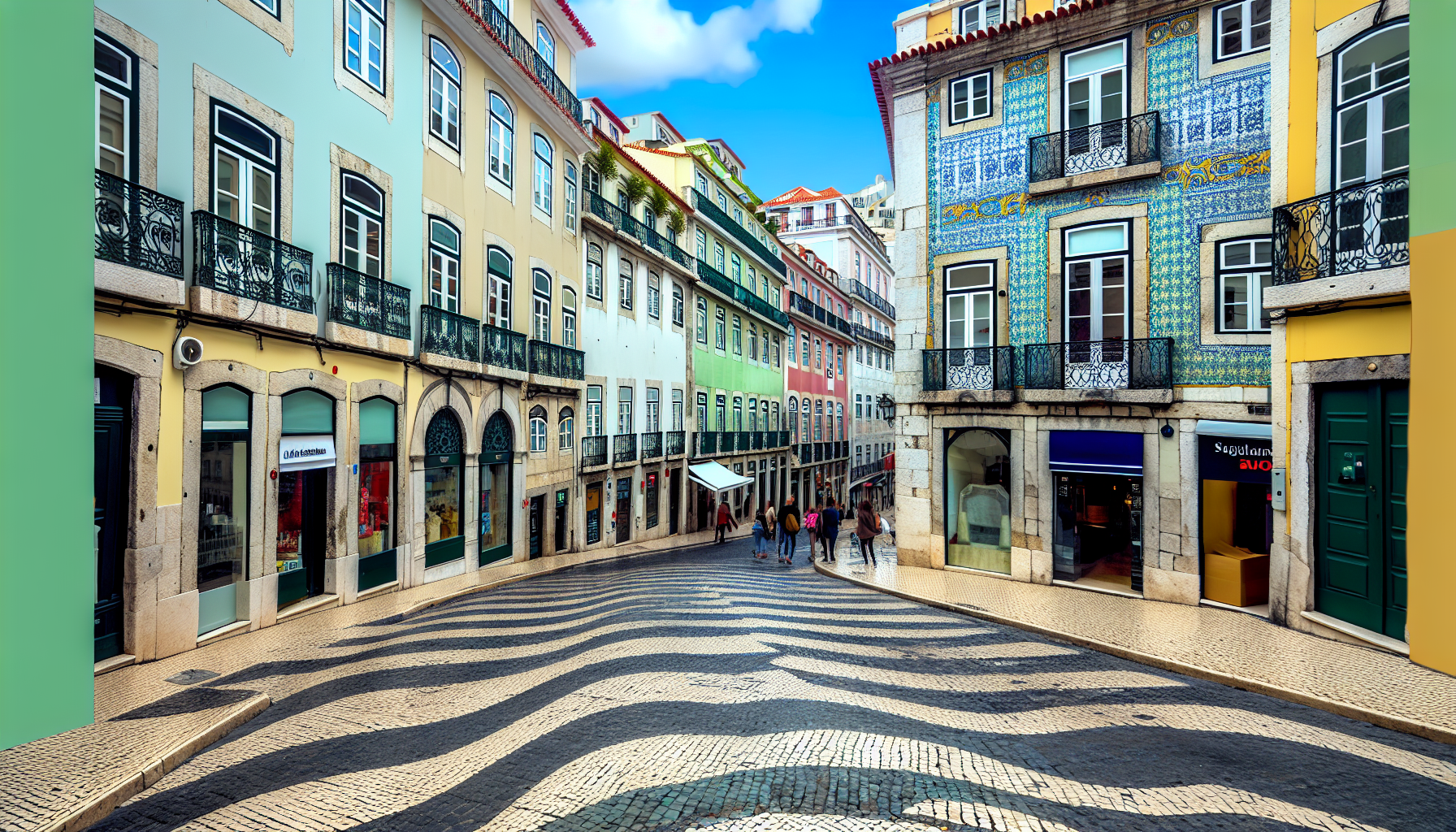 Historic city center of Lisbon with cobblestone streets and traditional architecture