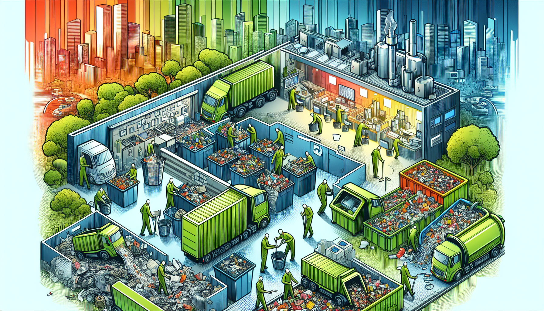 Illustration of waste management and recycling solutions