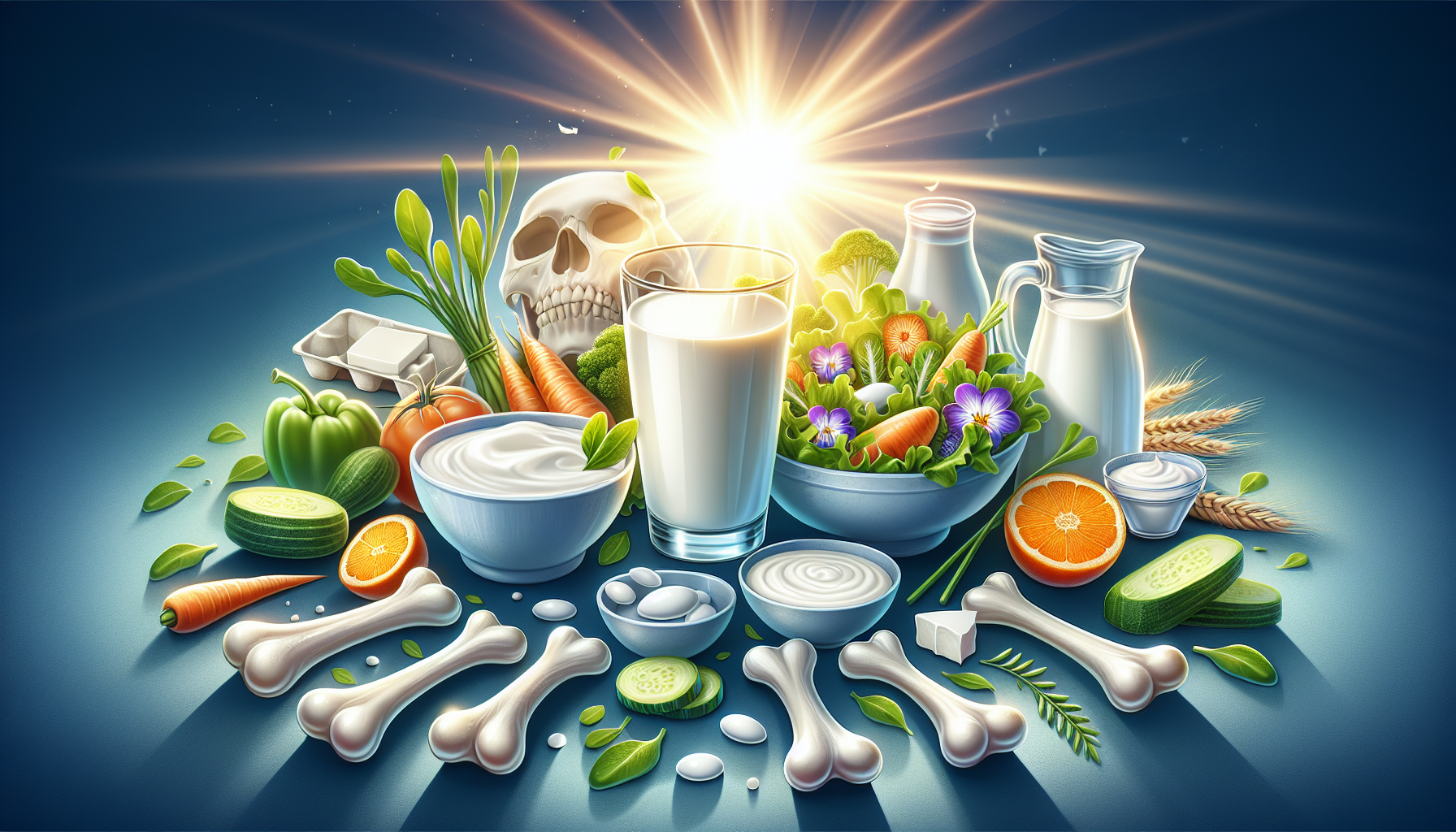 Illustration von einer ausgewogenen Ernährung mit Kalzium und Vitamin D