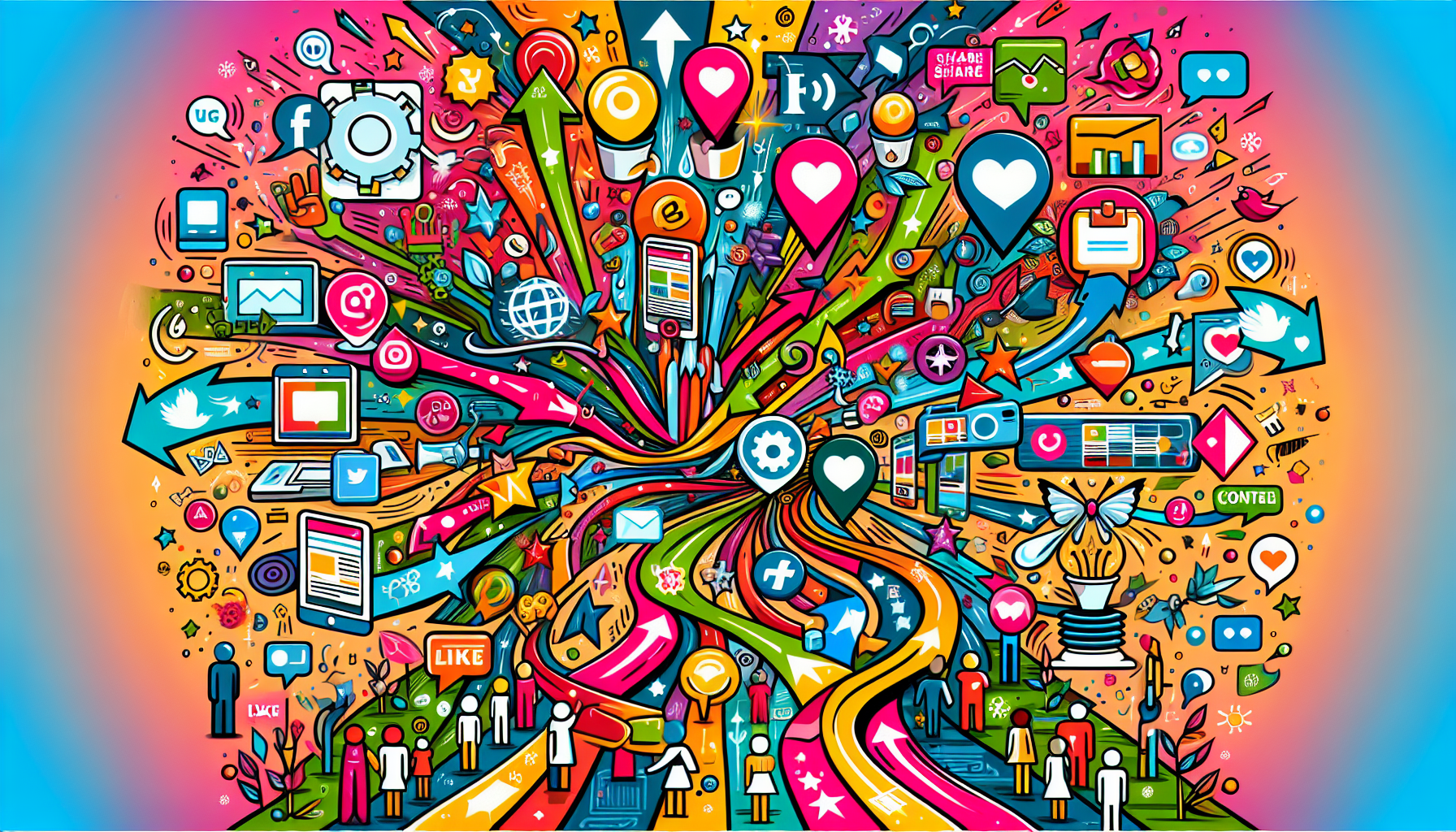 A colorful illustration representing content marketing strategies for service businesses.