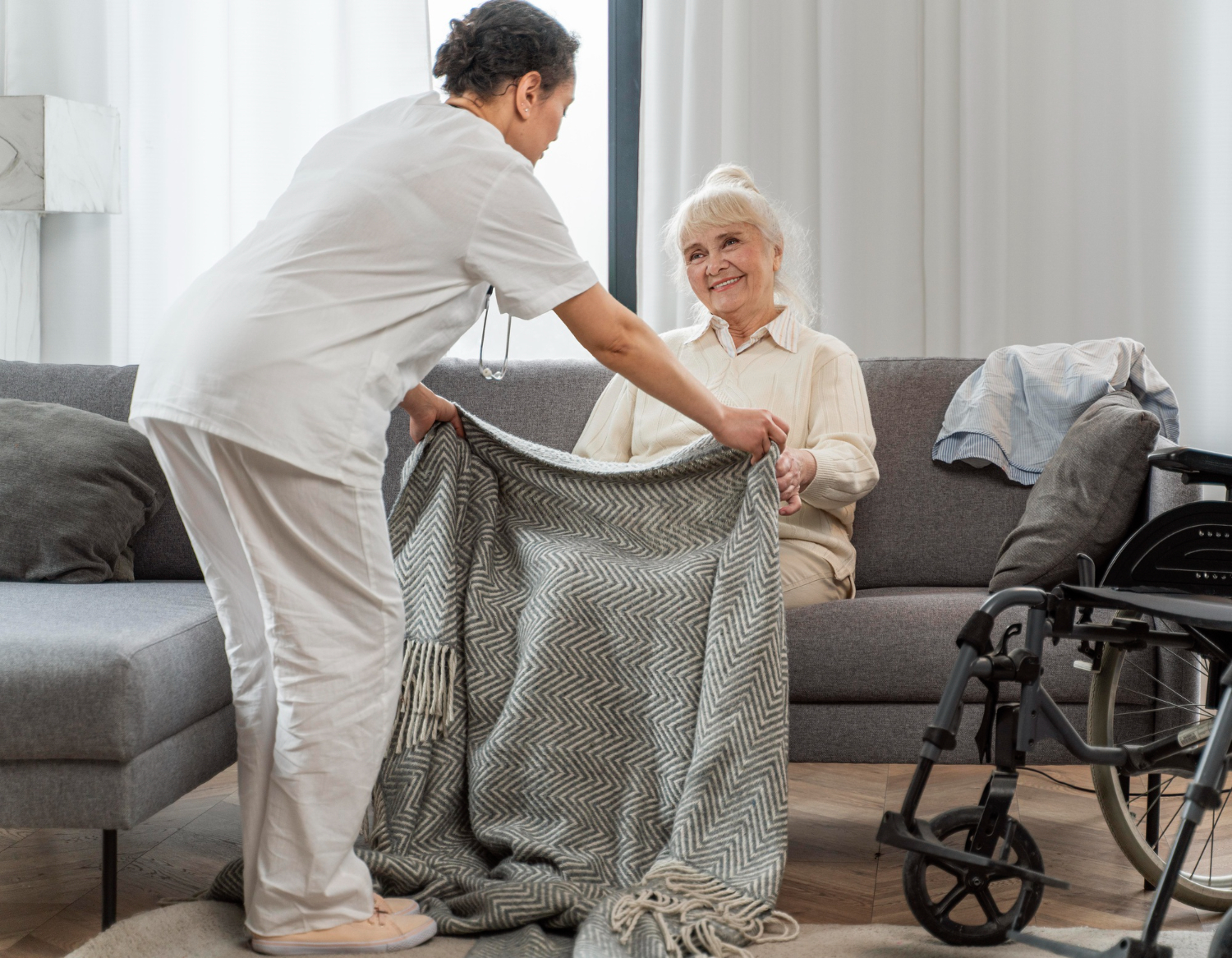 Caregiver taking care senior woman