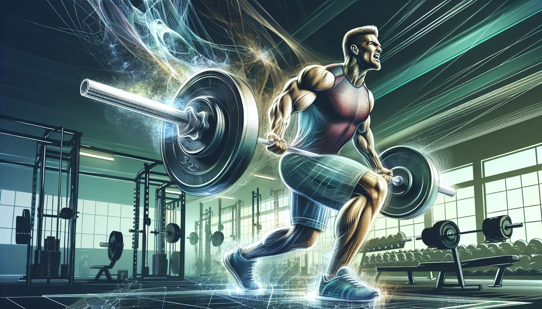Illustration of a person lifting weights in a gym