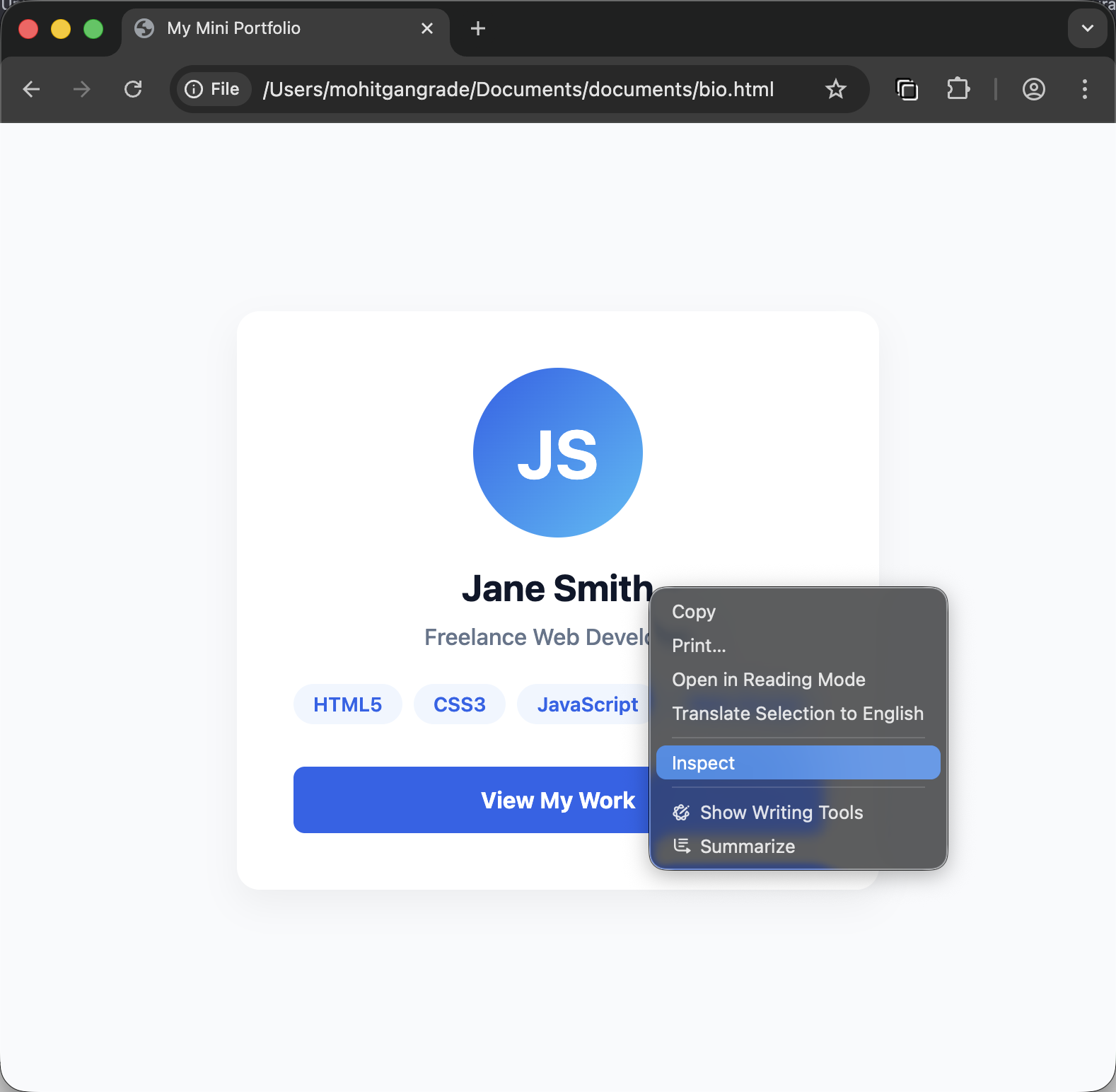 Click the Inspect option to edit HTML