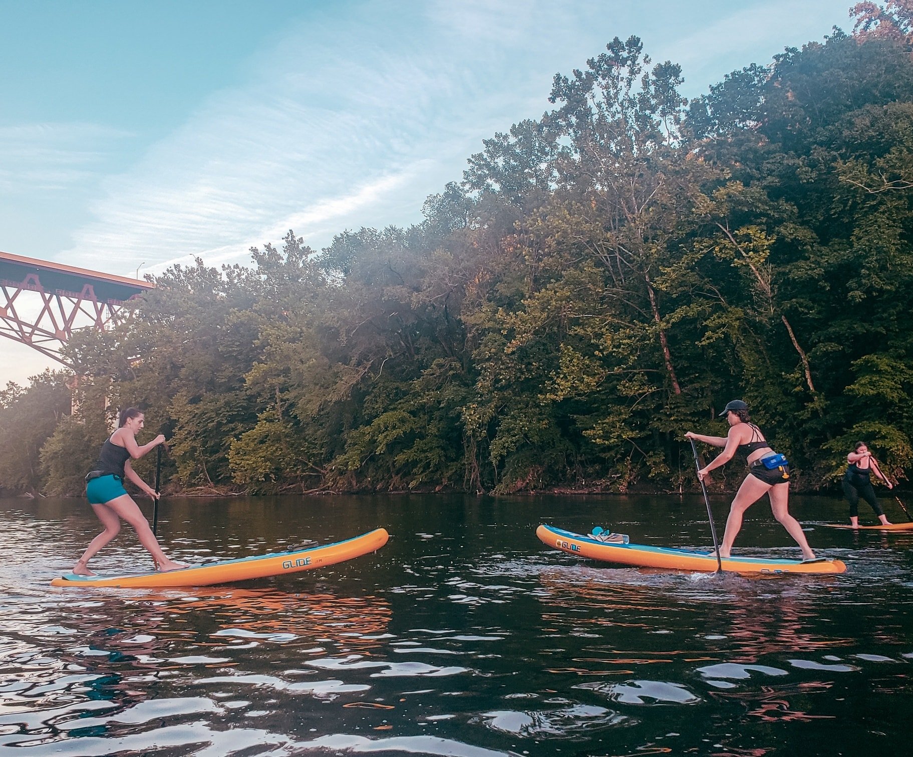 women on inflatable boards