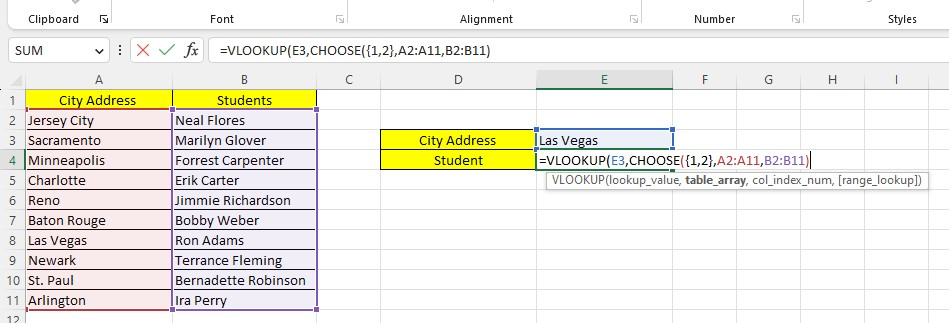 Type the index number, values 1 and 2 of the CHOOSE function.