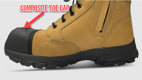 Safety Toe: Composite toe caps are an improved alternative to a steel toe.  The protect the toe box area of the work boots and keep the weight distribution more even.