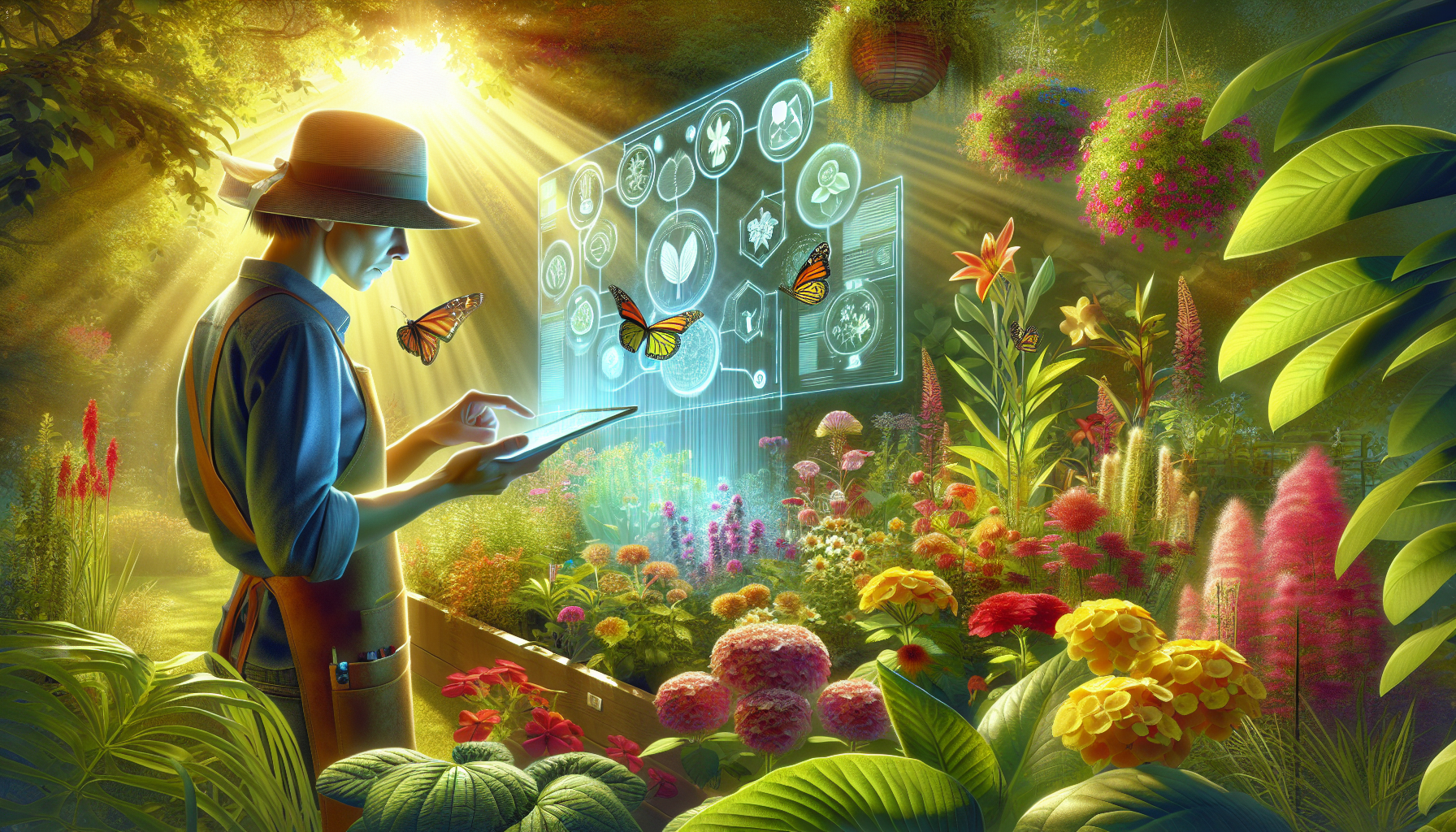 An illustration depicting the concept of augmented reality in gardening.