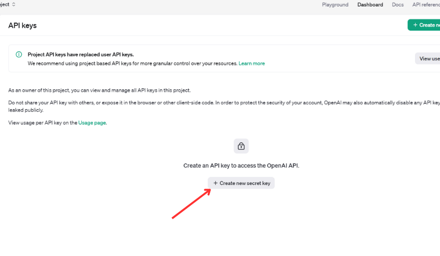 How to create a secret key on OpenAI