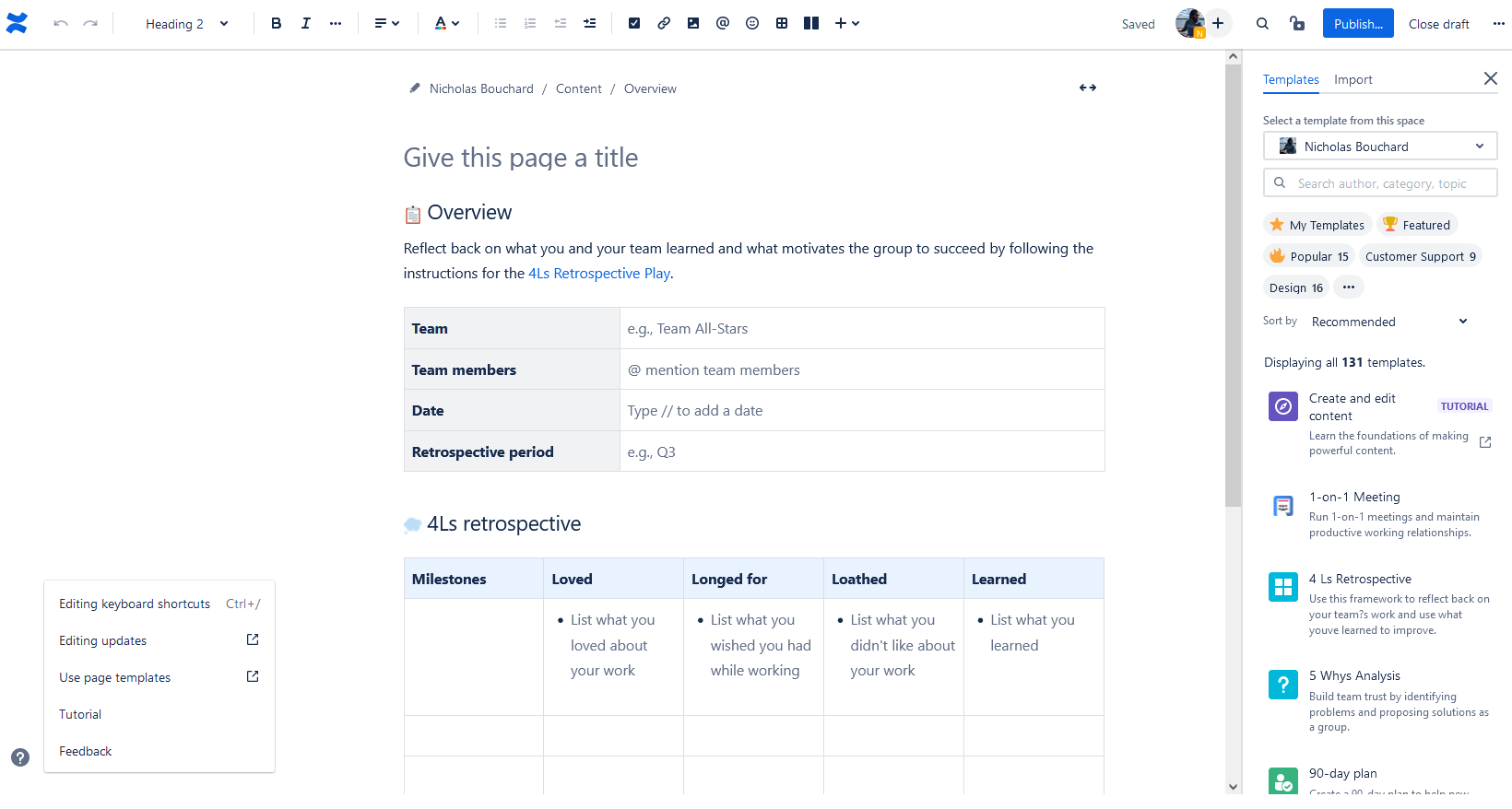 A screenshot of a retrospective page in Confluence.