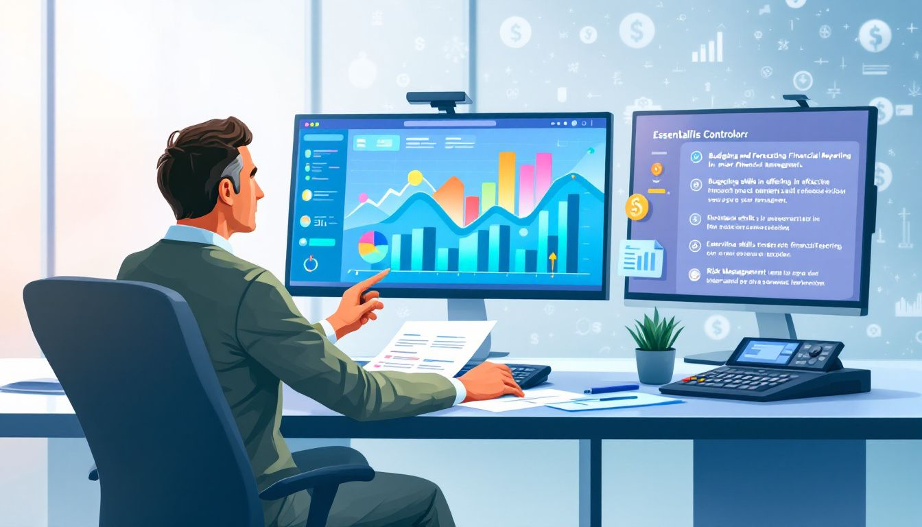 An illustration showing a financial controller analyzing financial reports.