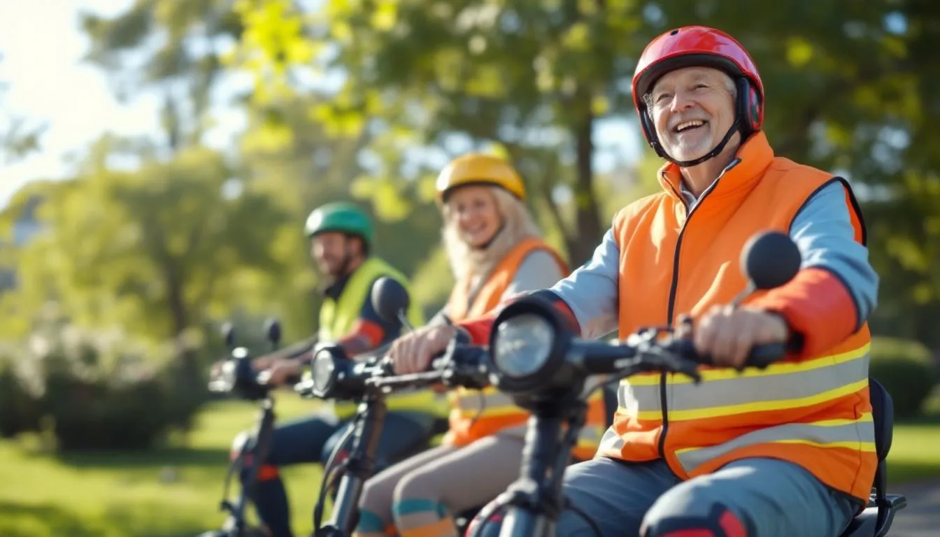 Protective gear for seniors riding electric scooters.