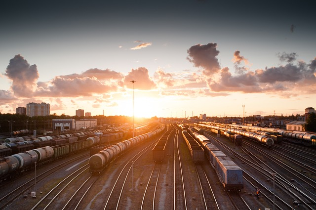 train, sunset, tracks