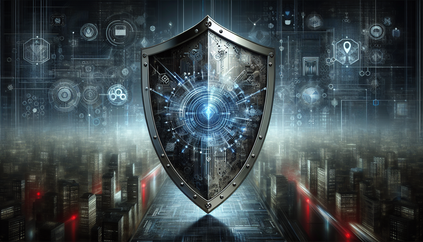 Illustration of a shield protecting data representing cybersecurity measures