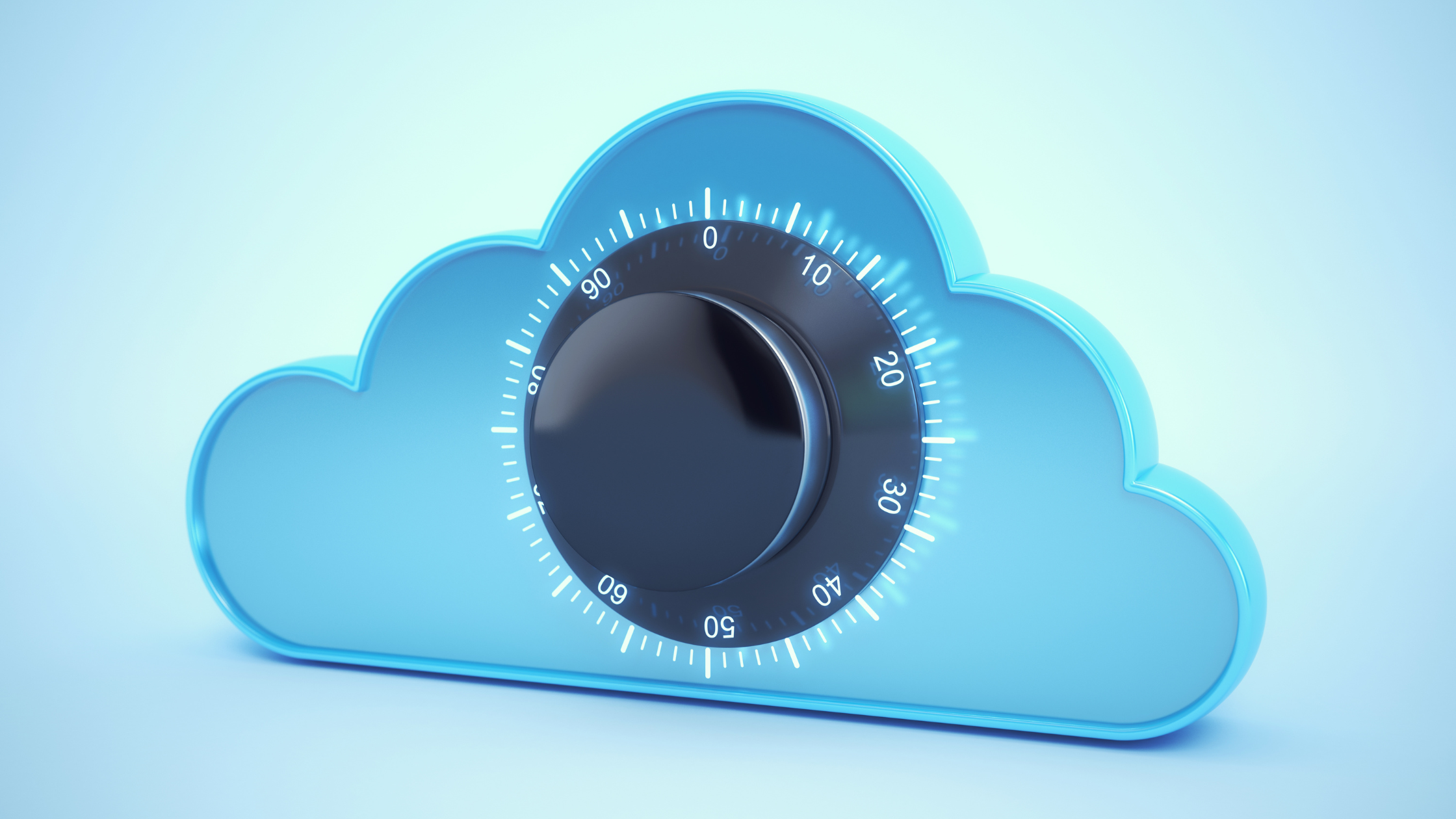 Cloud lock with combination dial, representing enhanced security and robust data protection in cloud-based business communications.