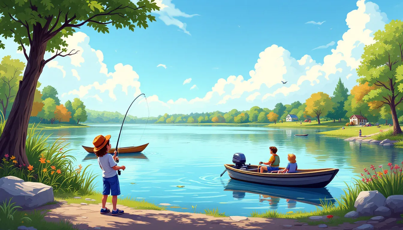 A peaceful fishing spot at Fellows Lake, perfect for catching largemouth bass.