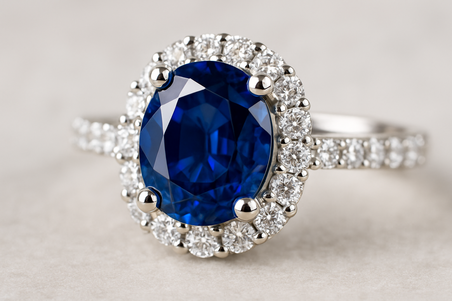 Sužadėtuvių žiedas su safyru ir deimantais.