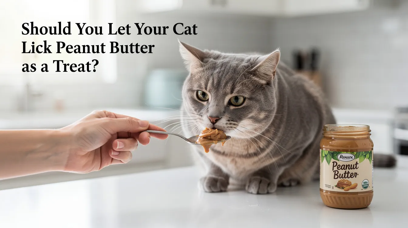 The image depicts a curious cat licking a small amount of peanut butter from a spoon, showcasing a common treat that pet owners might consider for their feline friends. While most cats enjoy the taste, it's important to be aware of potential health concerns, such as peanut allergies and the risk of gastrointestinal issues from eating too much peanut butter.
