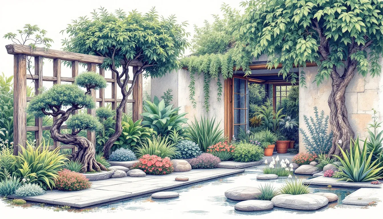 Pielęgnacja roślin w różnych stylach ogrodowych, w tym rośliny zimozielone.