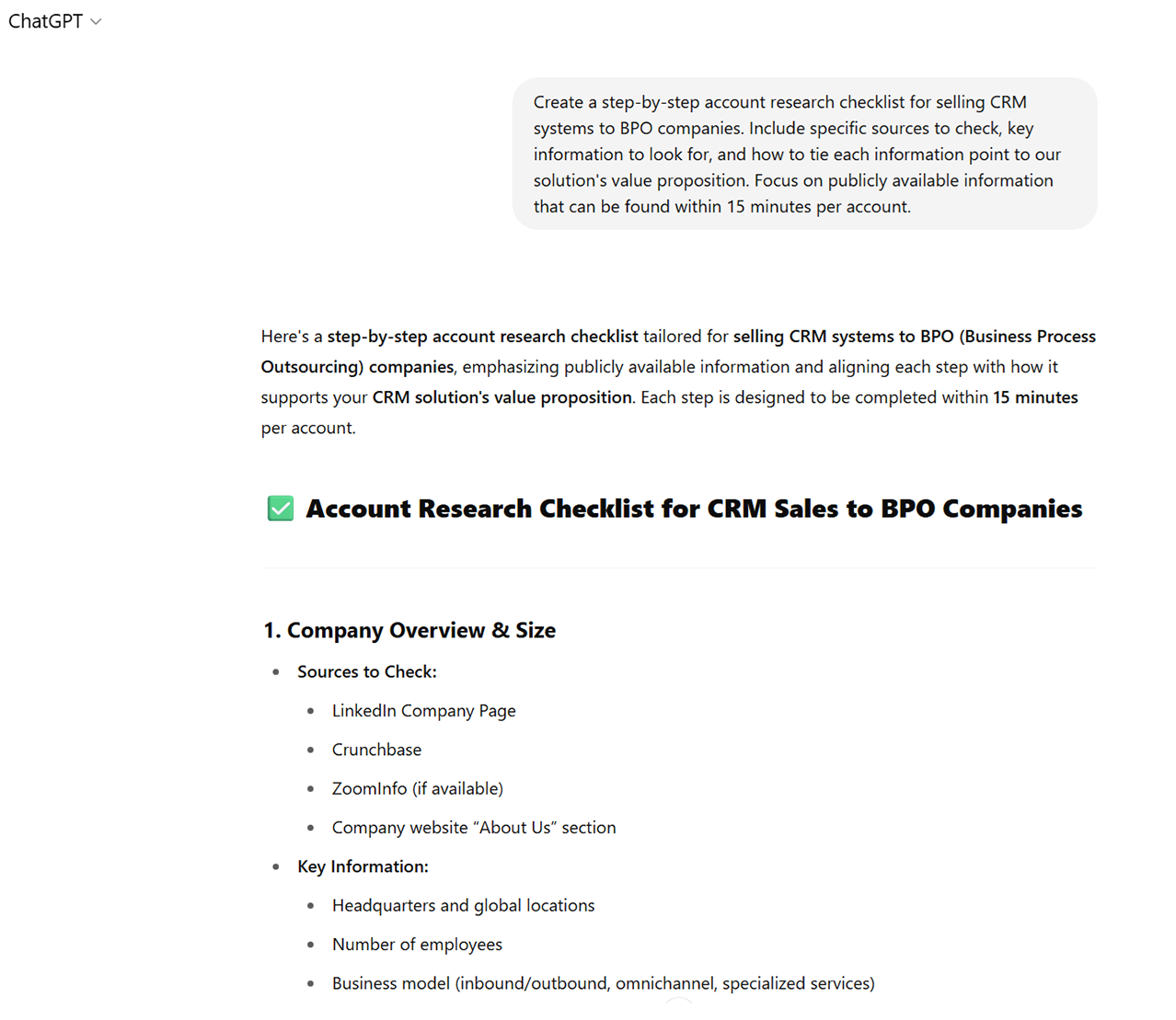 Account research checklist template for B2B sales