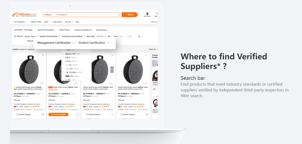 Finding verified suppliers on Alibaba