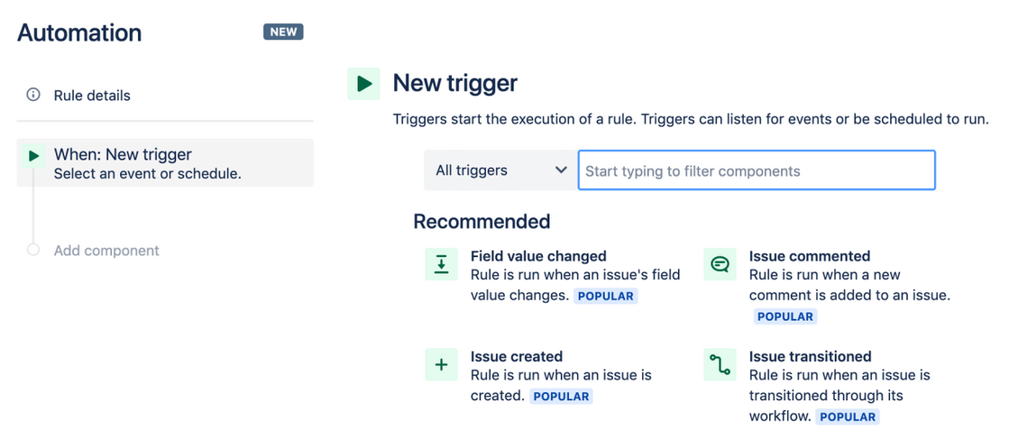 A screenshot of automation rules in Jira.