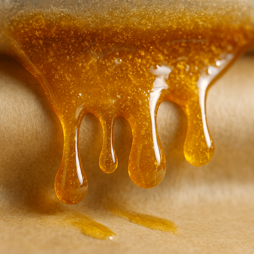 10 Amazing Facts About Cannabis Concentrates: 7 Rosin dripping down parchment paper from a rosin press. Cannabis concentrate