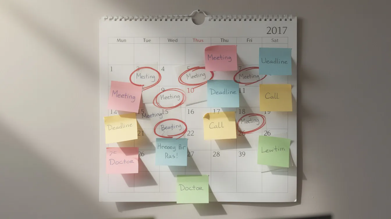 The image shows a wall calendar with several dates circled, indicating important deadlines or events, and sticky notes attached with reminders or notes. This setup could be used by a borrower to track the timeline for availing financial assistance through a mudra loan for small manufacturing units or service sectors.