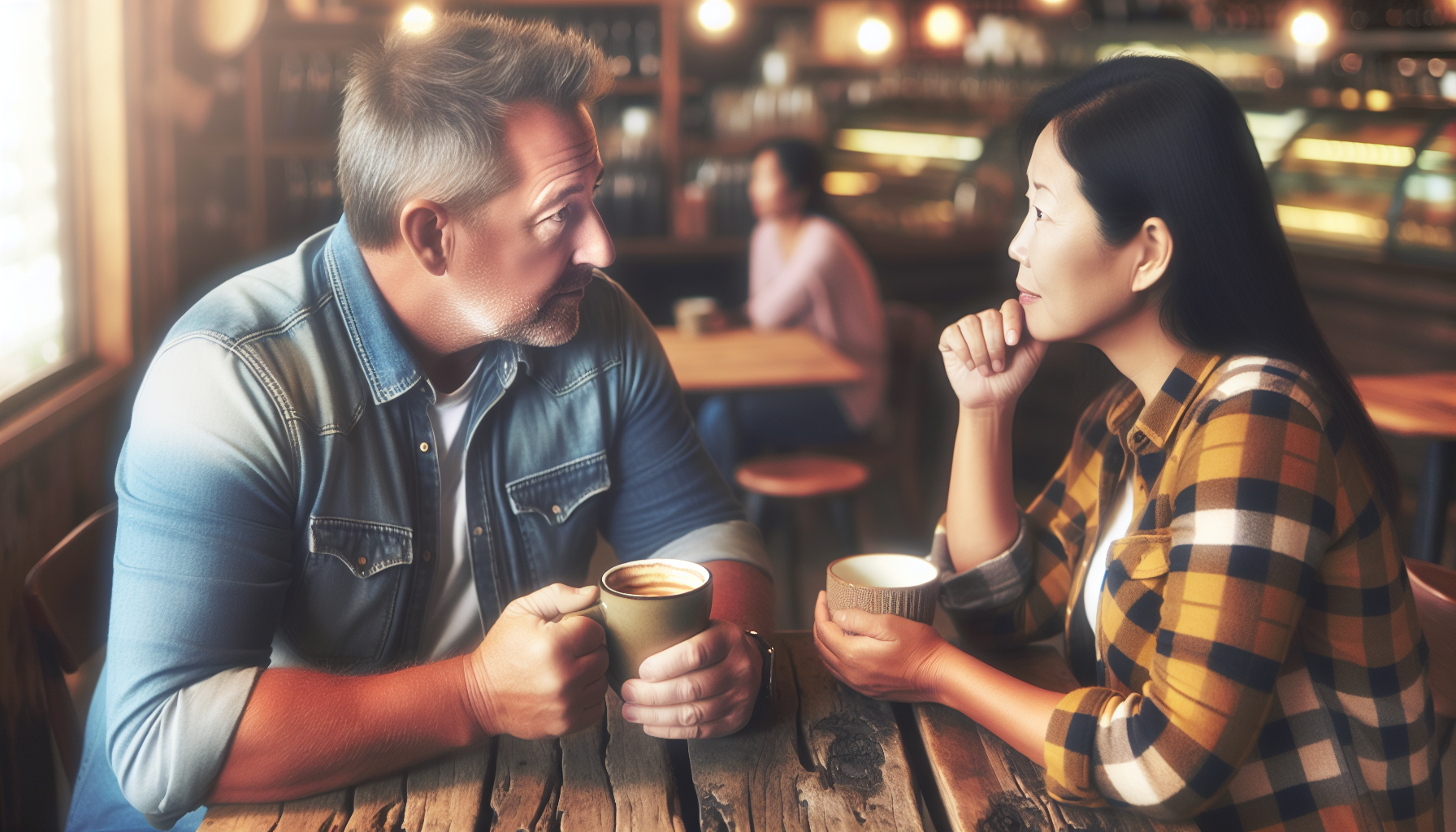 A couple having a meaningful conversation while enjoying coffee together