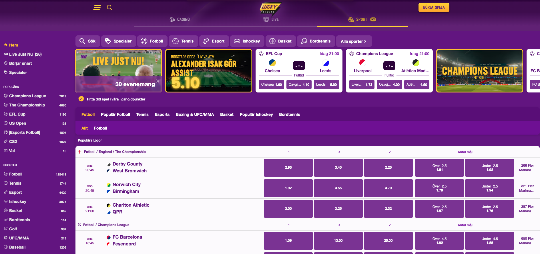 Lucky sport startsida