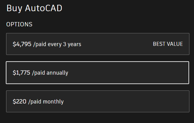 AutoCAD pricing