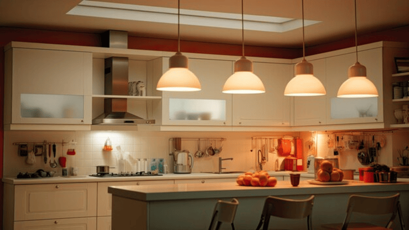 Great warm lighting in the kitchen