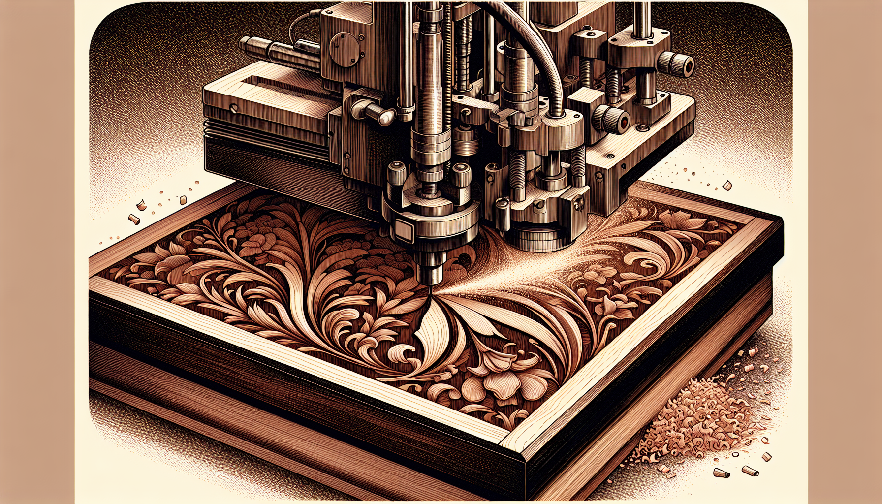 Wood engraving machine in operation