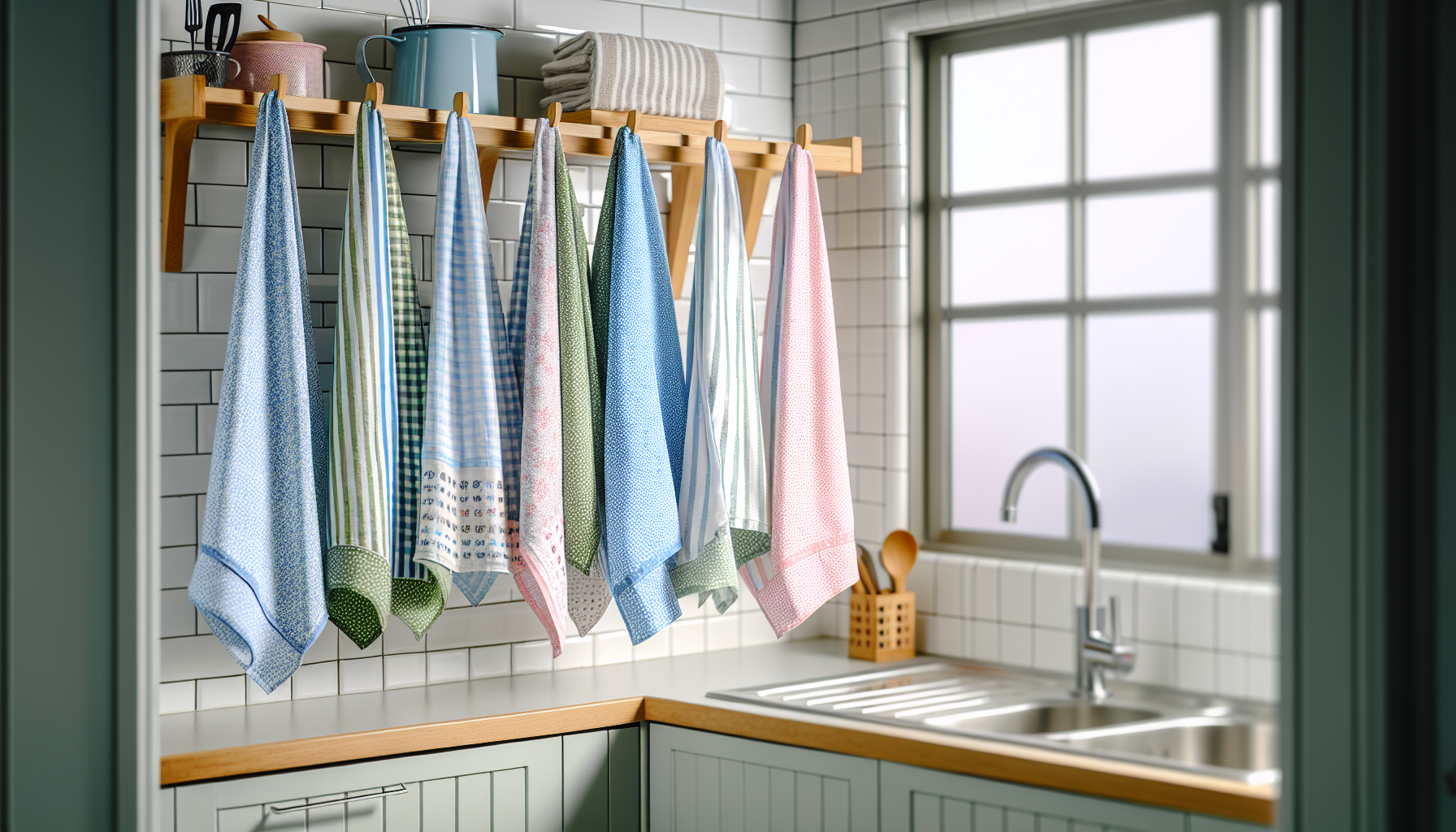 Tea towels hanging in a kitchen