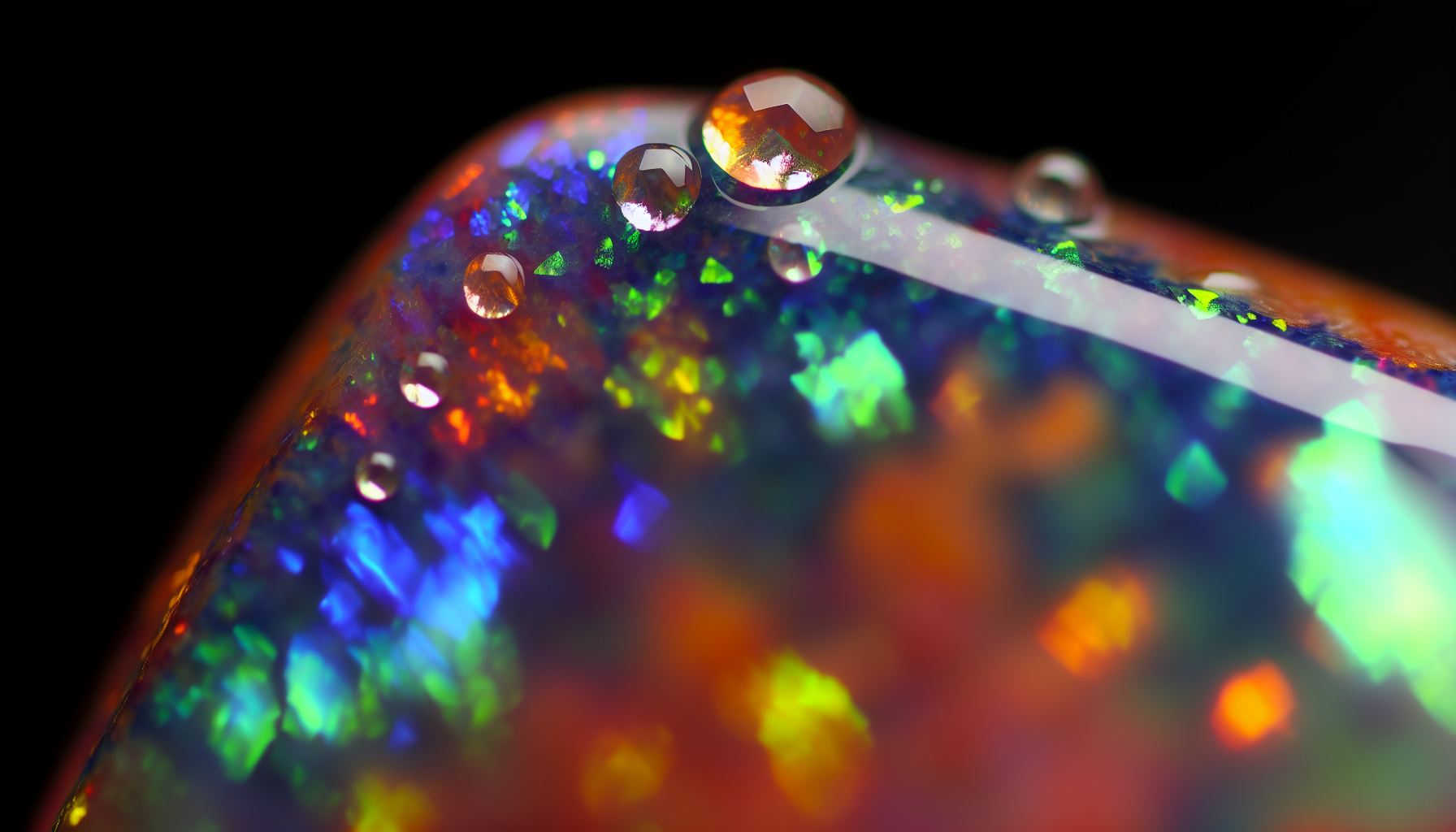 Opal with water droplets showcasing its high water content