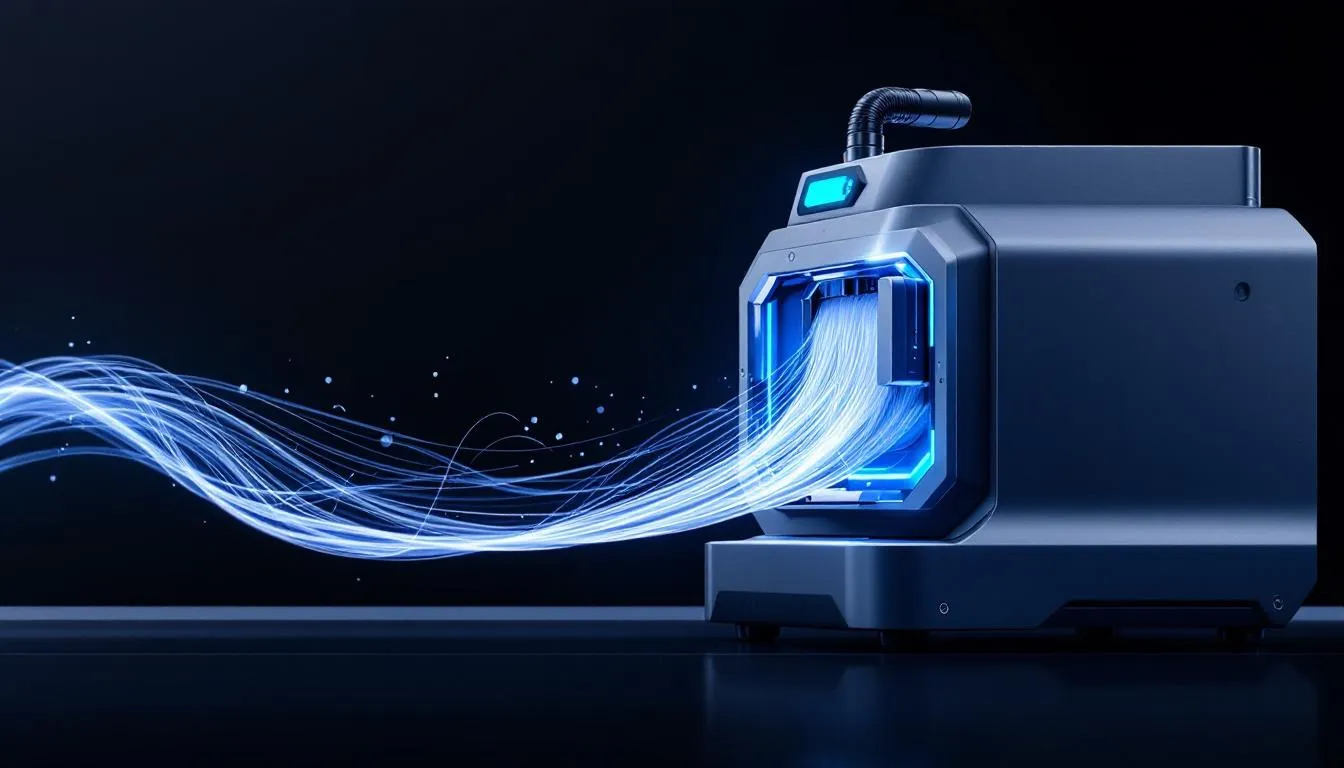 A plastic extruder machine recycling plastic waste into usable filament.