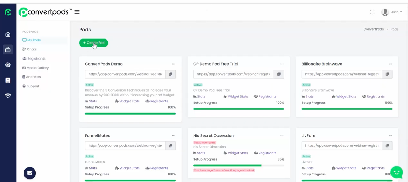 a single person can create podspaces quickly