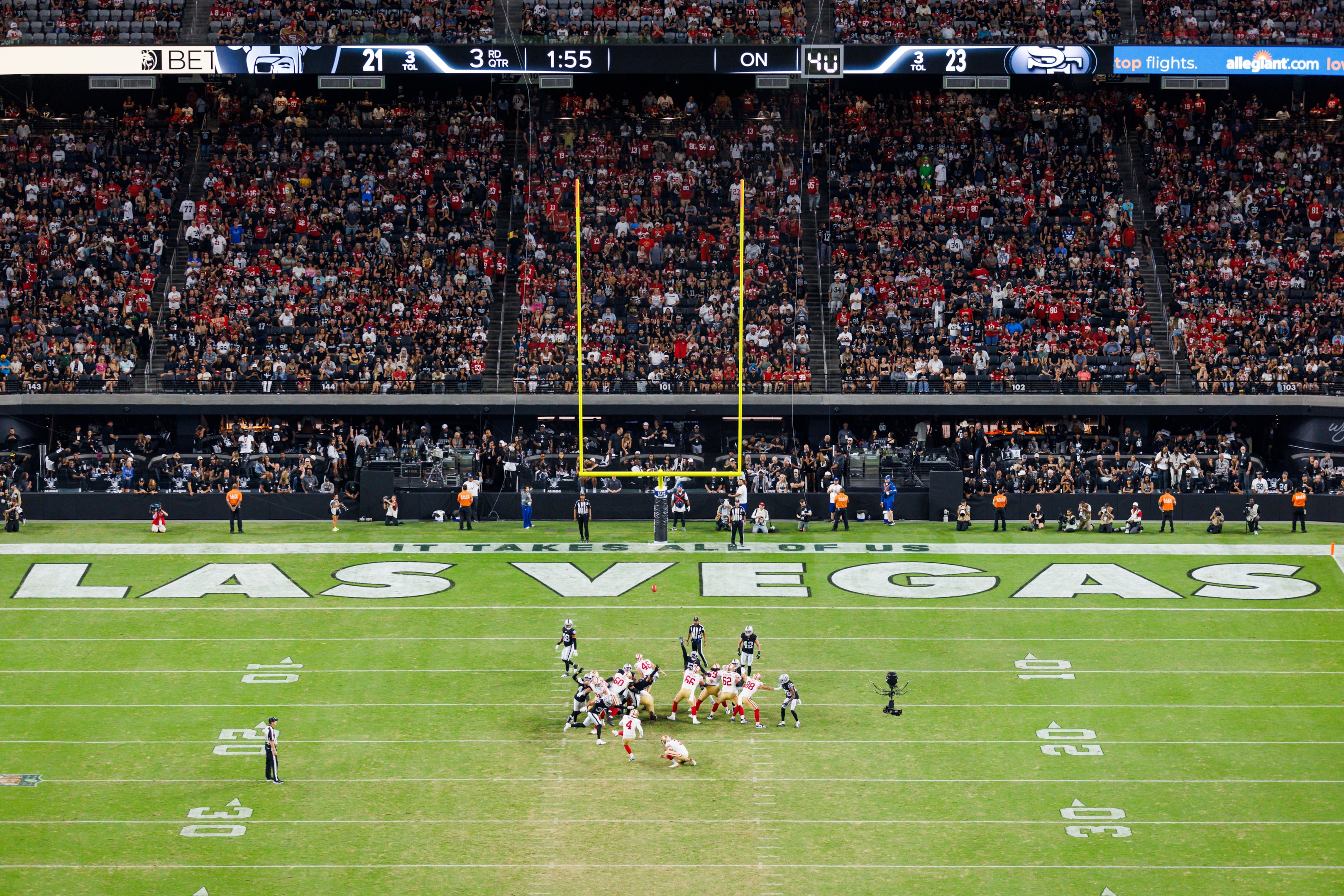 A view of Allegiant Stadium during a preseason game between the San Francisco 49ers and the Las Vegas Raiders in Las Vegas, Nevada.