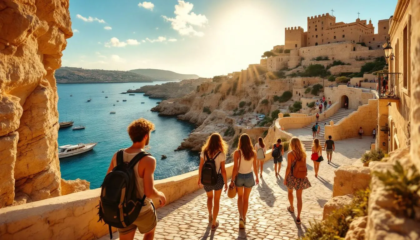 Des étudiants participant à des activités de plein air à Malte, illustrant le tourisme et l'éducation.