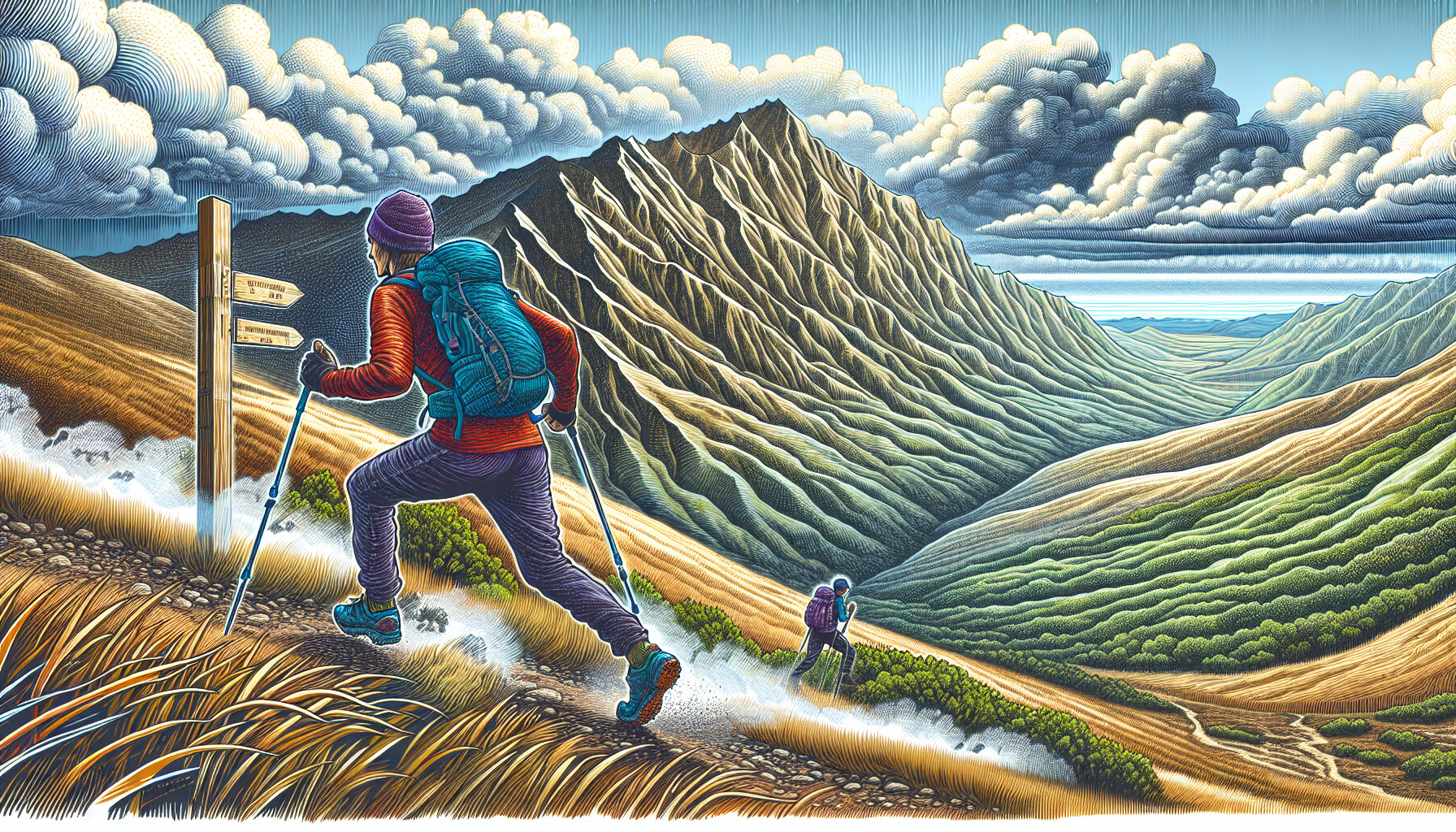 An illustration highlighting different factors affecting hiking speed, such as terrain and weather conditions.