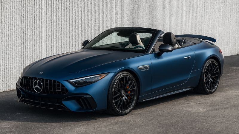 Mercedes AMG convertable wrapped in gloss mettalic blue color