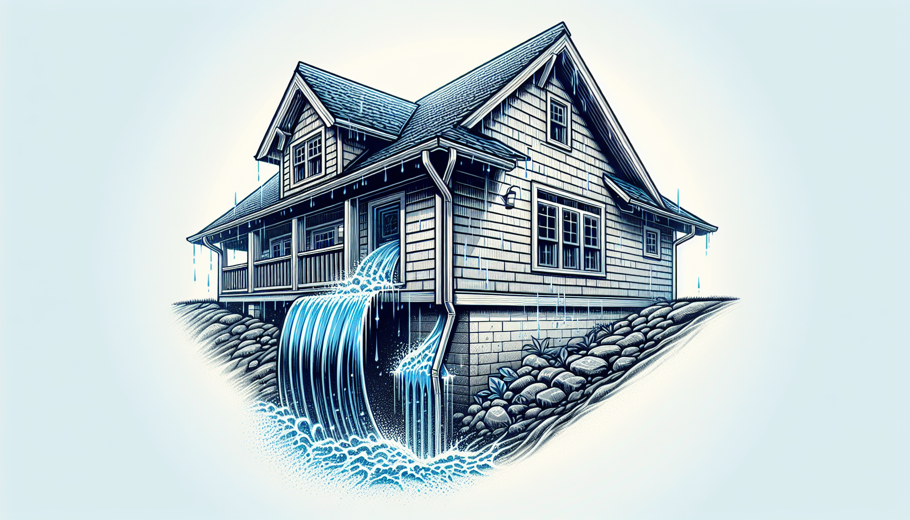 Illustration of clean gutters directing rainwater away from the home