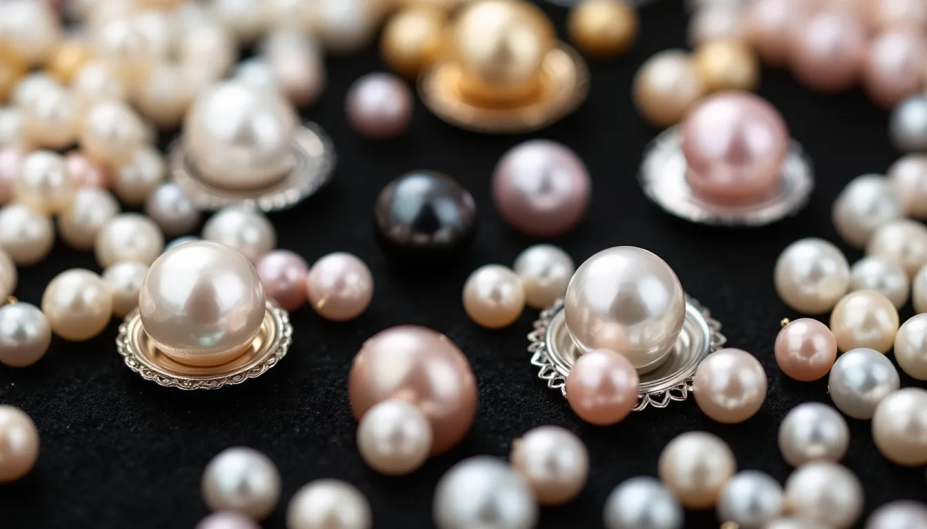 The image showcases a stunning collection of modern pearl jewellery, featuring various types of pearls such as freshwater and cultured pearls in elegant designs. Among the pieces are classic pearl necklaces, pearl drop earrings, and luxurious rings, all highlighting the timeless elegance and versatility of pearls for any occasion.