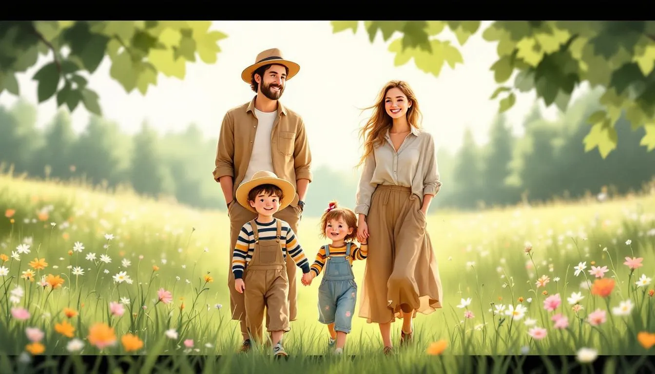 Stylish outfits for an outdoor family photoshoot.