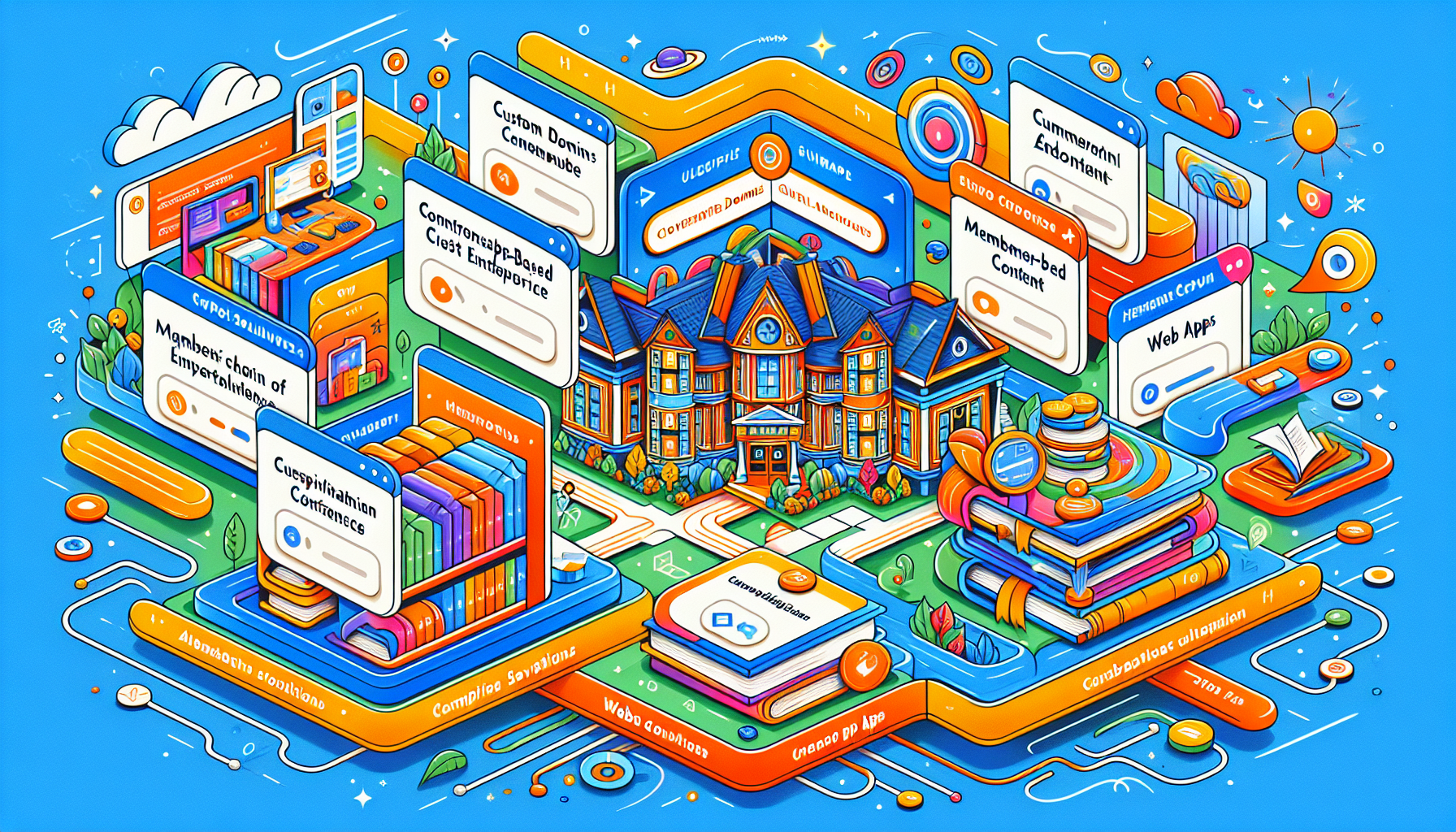 An illustration representing comprehensive solutions offered by HubSpot CMS Enterprise.