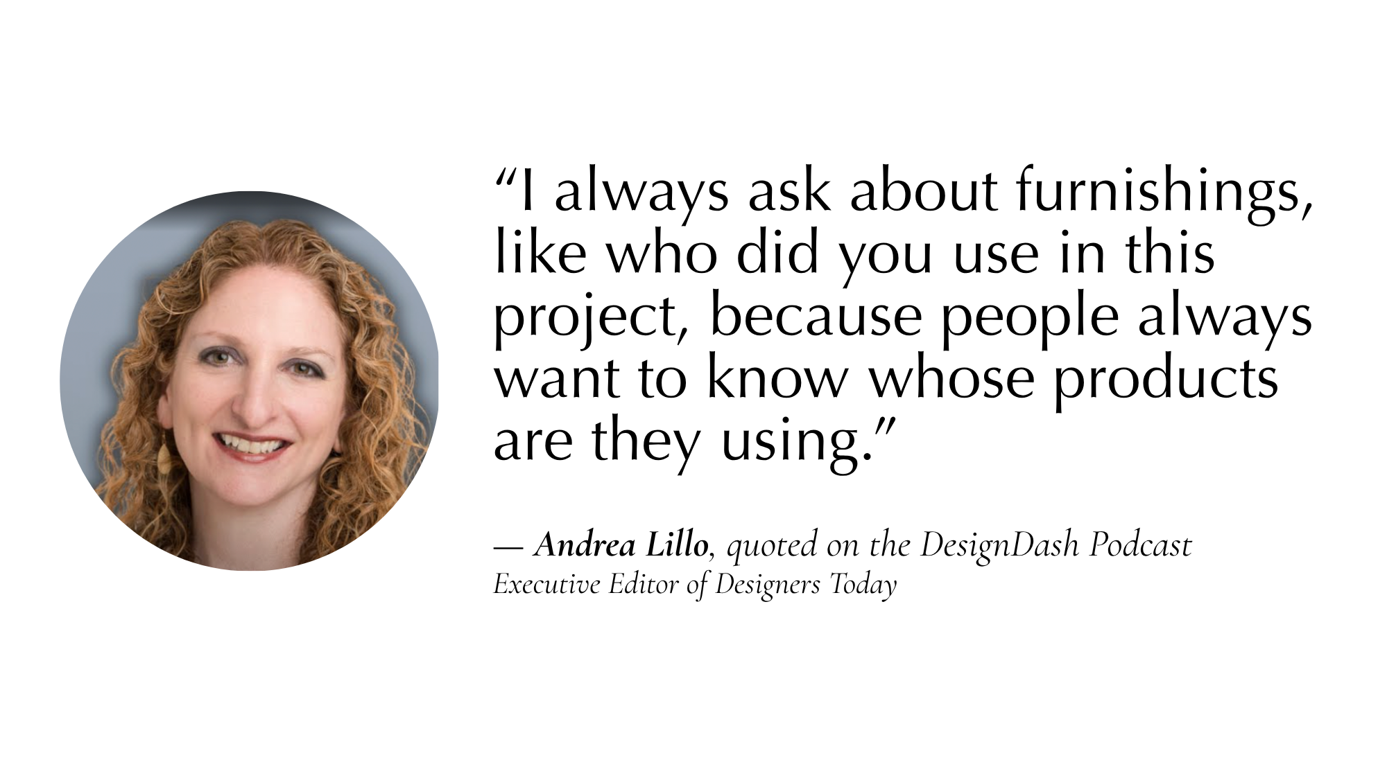 a quote from Andrea Lillo with her headshot in a bubble to the left of the text