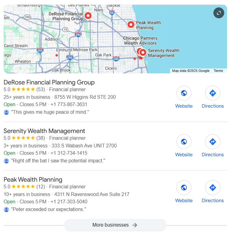 Local SEO for financial speaker example. 