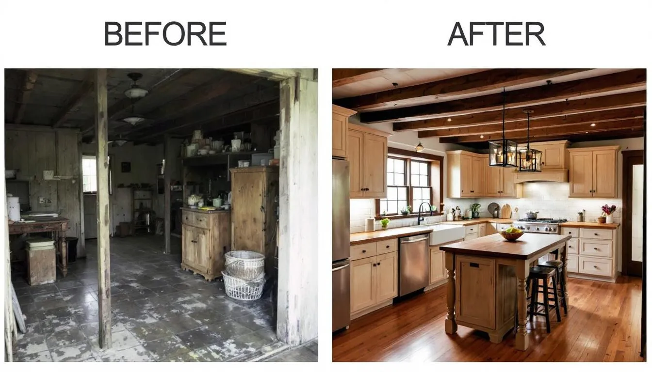 Successful framed oak kitchen renovations, showcasing before and after transformations.