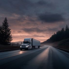 tractor trailer on mountainous road